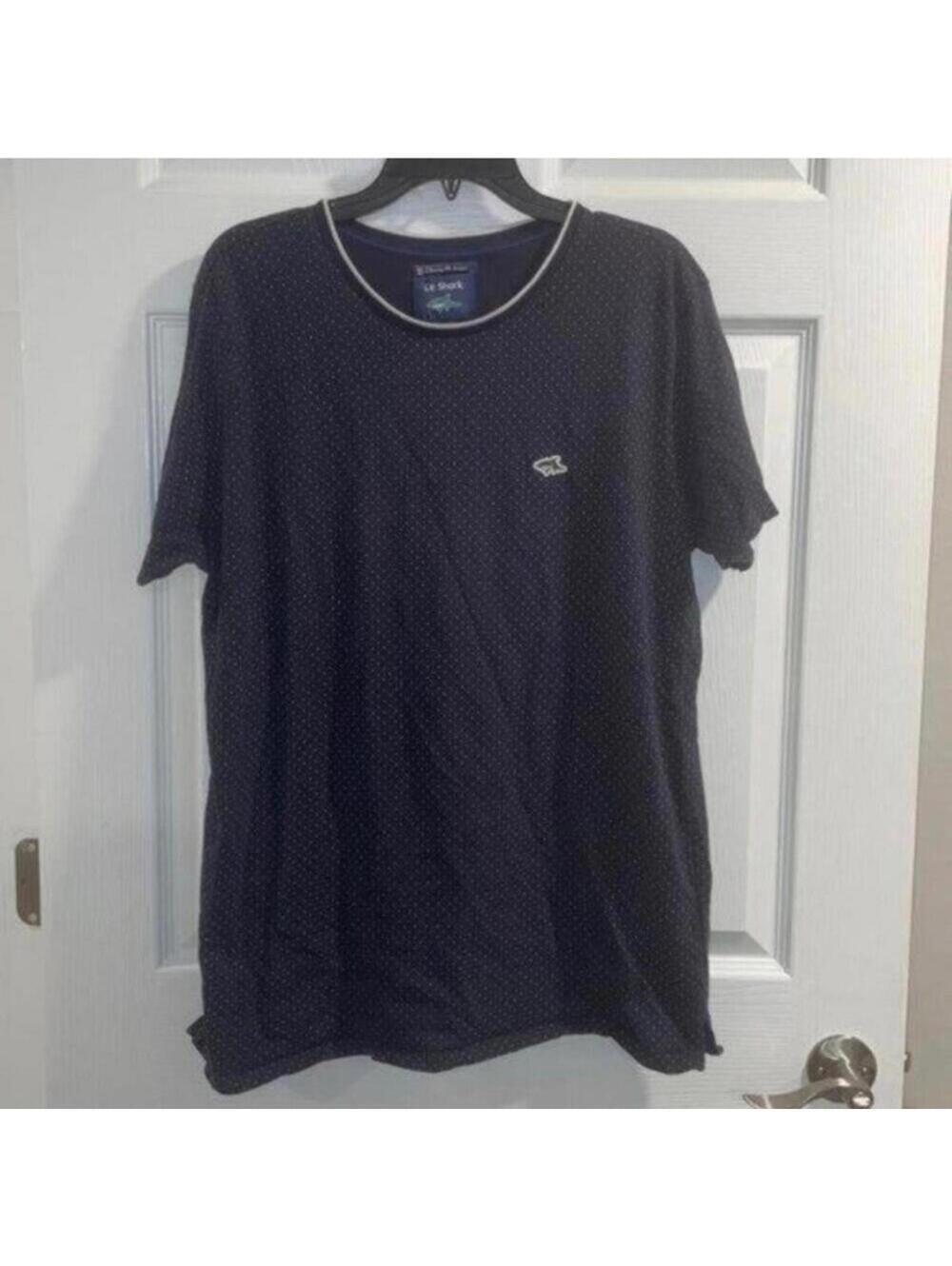 Men’s Le Shark blue and white dotted, crewneck, short sleeve shirt, casual